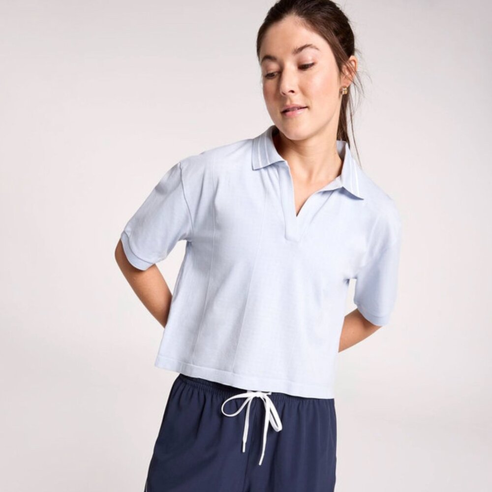 Calia Women's Seamless Tipped Polo in Pale Blue NWT - Picture 2 of 12